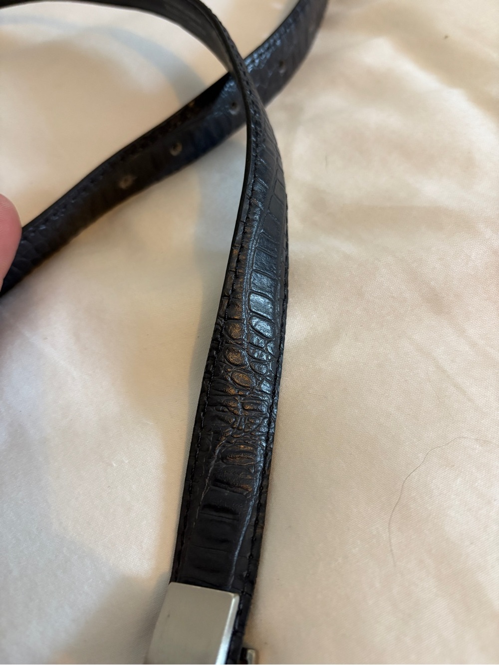 ‘00s Leather Reptile Texture Belt with Silver Elongated Buckle - Picture 2 of 4